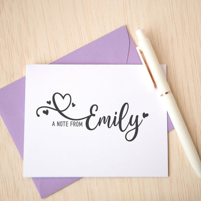 Personalized Note Cards - Custom Stationery Set with Heart Folded Thank You Cards & Envelopes