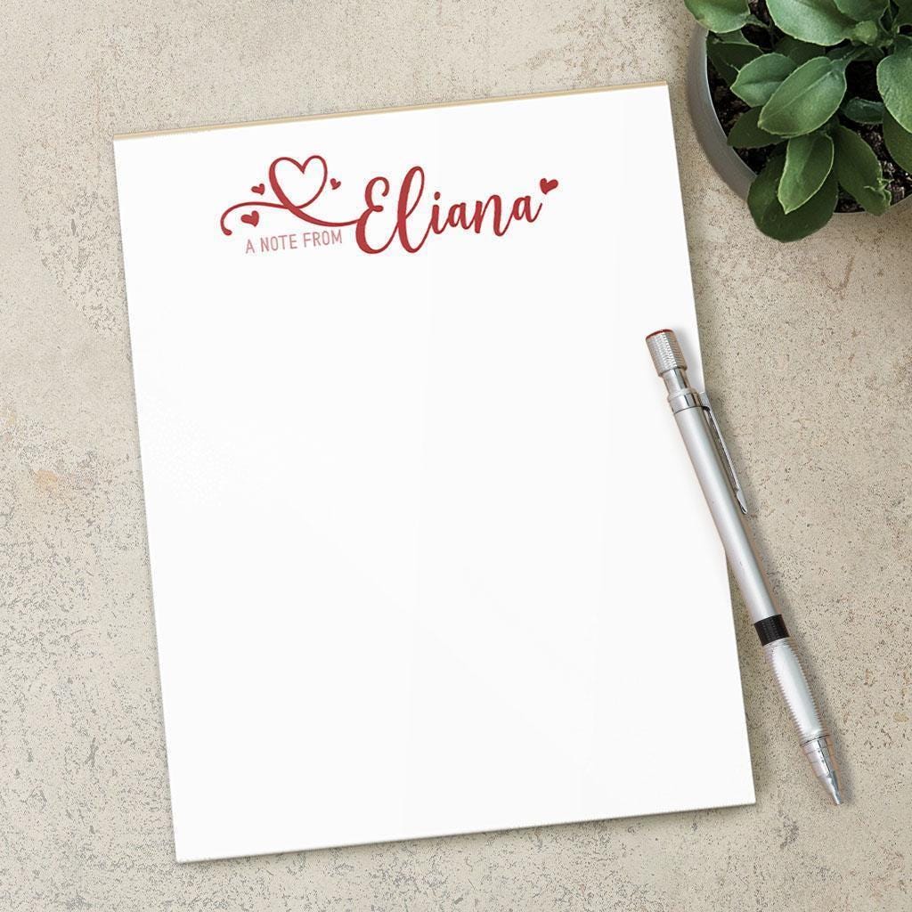 Personalized Notepad – Girls Script Heart Notepad | Custom Stationery Gift for Teacher
