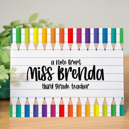 Personalized Teacher Notecards - Custom Note Cards & Matching Envelopes Included