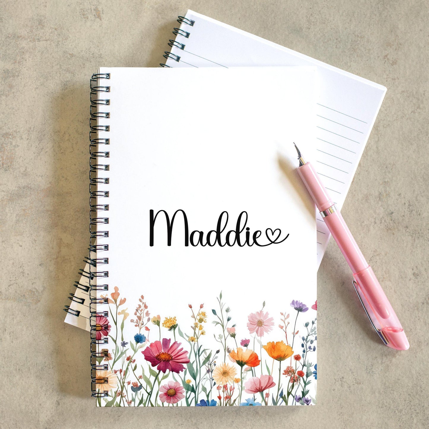 Personalized Girls Notebook - Custom Kids Notebooks | Wildflower Name Spiral Bound Journal