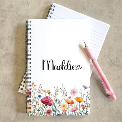 Personalized Girls Notebook - Custom Kids Notebooks | Wildflower Name Spiral Bound Journal