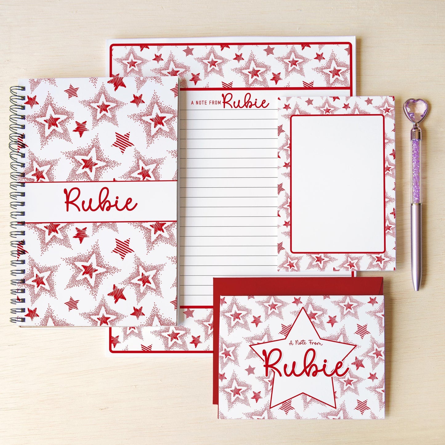 Personalized Stationery Set - Star Letter Paper & Notebook and Pen Gift Kit