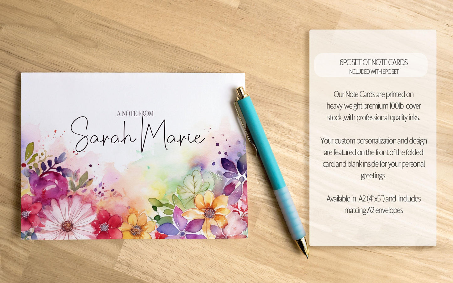 Personalized Stationery Set – Rainbow Wildflowers Letter Writing Gift Set with Pen & Notepad