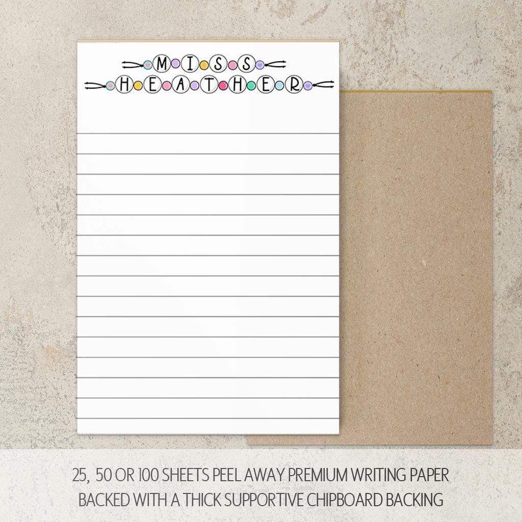 Personalized Girls Notepad – Custom Name Notepad with Kandi Bracelet Style for Back to School Gifts