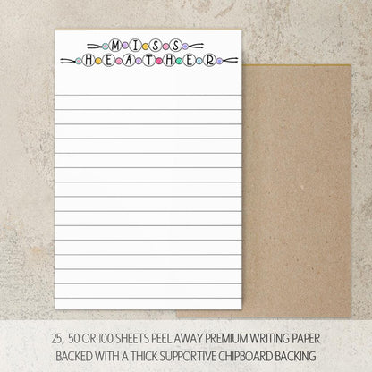 Personalized Girls Notepad – Custom Name Notepad with Kandi Bracelet Style for Back to School Gifts