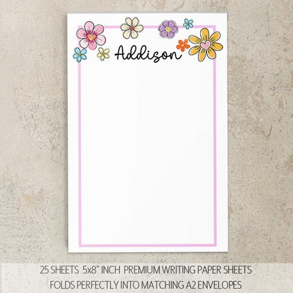 Personalized Stationery Set - Premium Letter Writing Set with Colorful Flower Print Notepad & Self Seal Envelopes