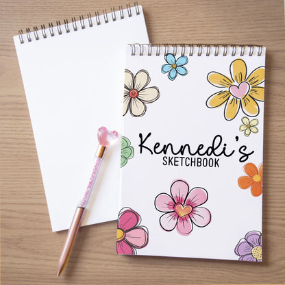 Personalized Sketchbook - Kids Drawing Pad With Custom Name & Flower Art Pad Gift
