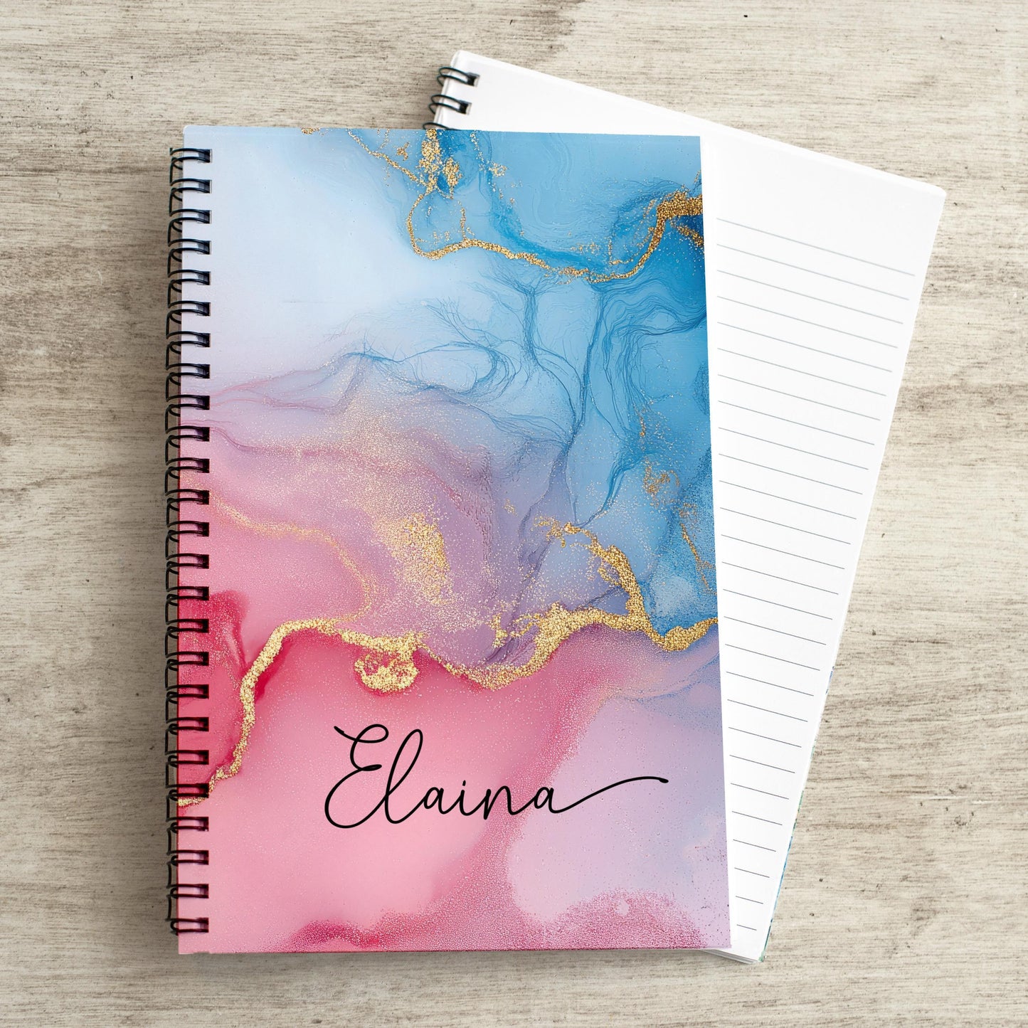 Personalized Pink Notebook – Spiral Bound Notebook With Lined Or Blank Pages, Custom Marbled Ink Design