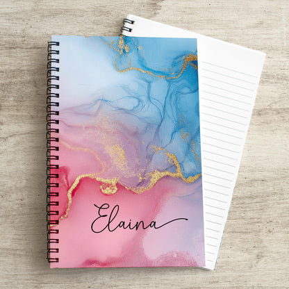 Personalized Pink Notebook – Spiral Bound Notebook With Lined Or Blank Pages, Custom Marbled Ink Design