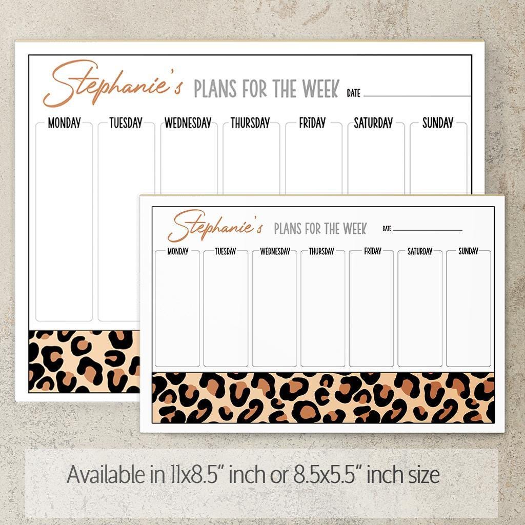 Weekly Planner Notepad - Personalized Leopard Print Planner with Custom Name, Teacher Gift Idea
