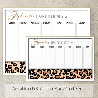 Weekly Planner Notepad - Personalized Leopard Print Planner with Custom Name, Teacher Gift Idea