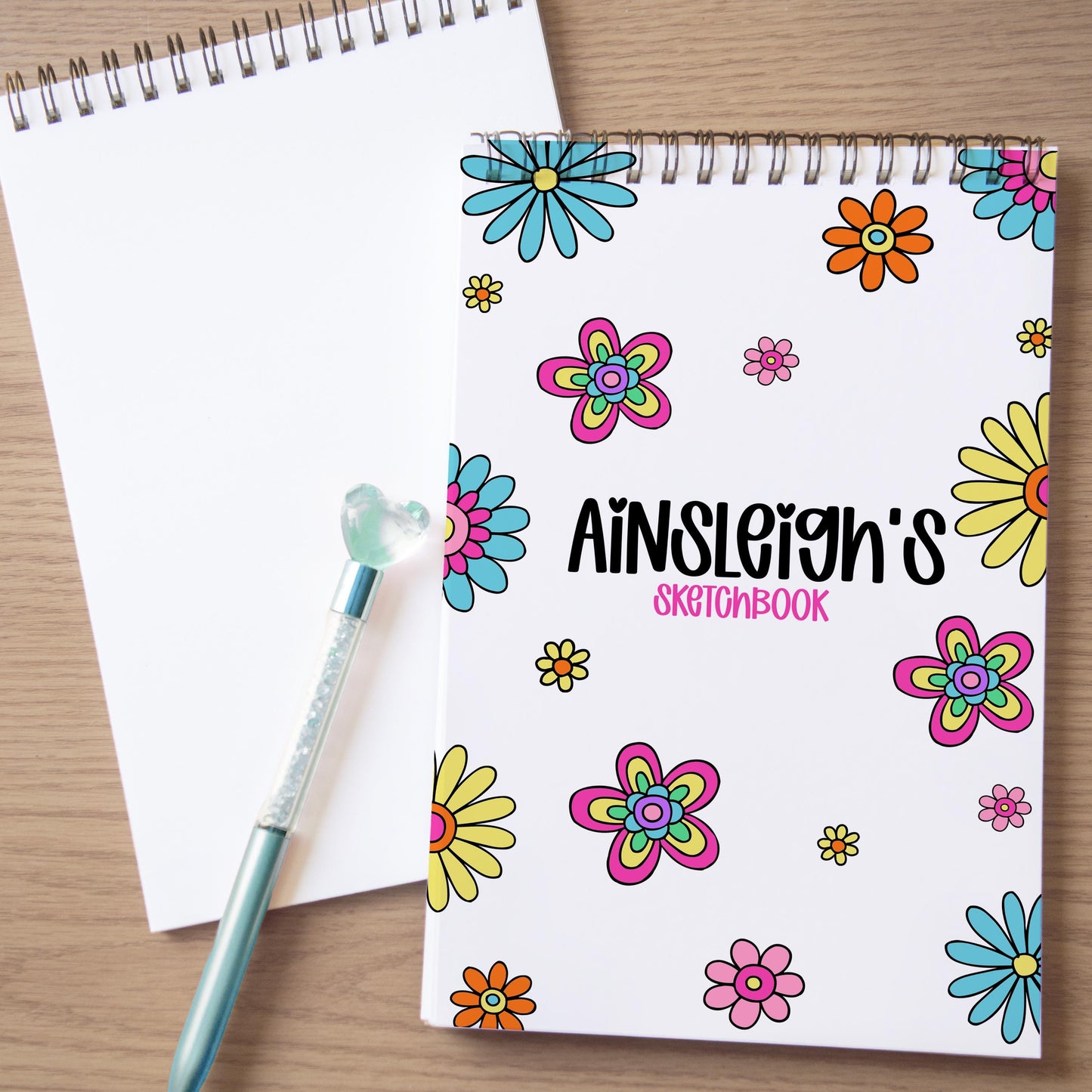 Personalized Sketchbook - Kids Drawing Pad With Heavyweight Paper & Flower Design