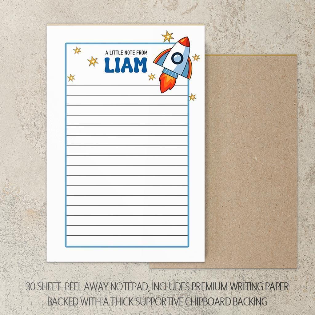 Boys Stationery Set - Personalized Notepad & Rocket Ship Notebook with Envelopes