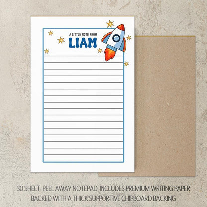 Boys Stationery Set - Personalized Notepad & Rocket Ship Notebook with Envelopes