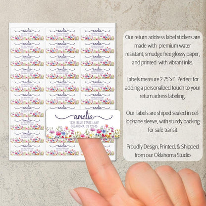 Personalized Address Labels - Custom Floral Return Stickers | Water Resistant, Smudge Proof