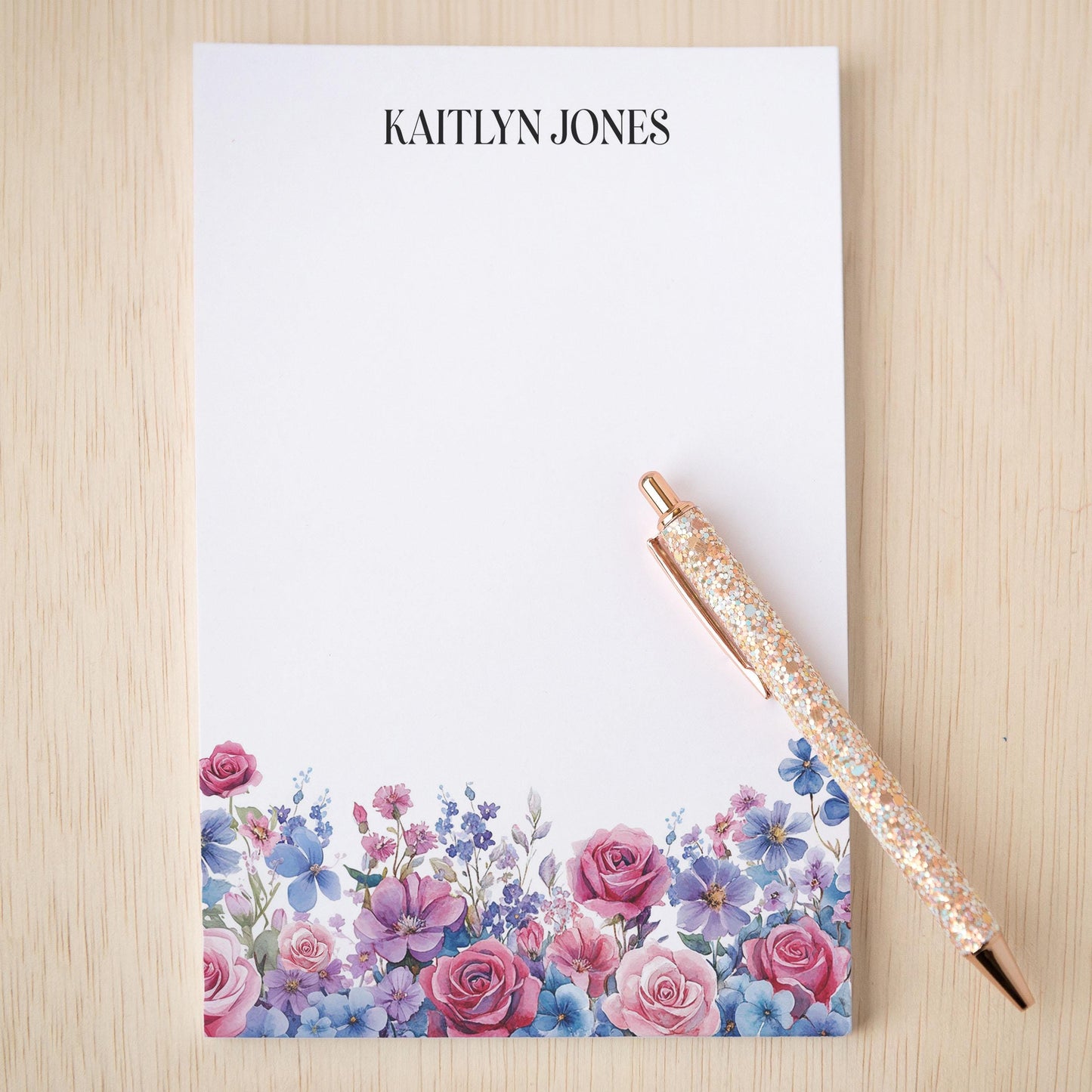 Personalized Flower Notepad - Custom Name Notepads With Floral Garden Notes