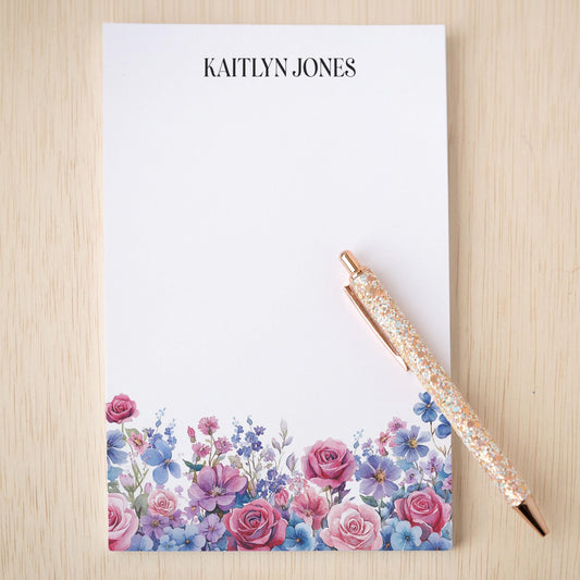 Personalized Flower Notepad - Custom Name Notepads With Floral Garden Notes