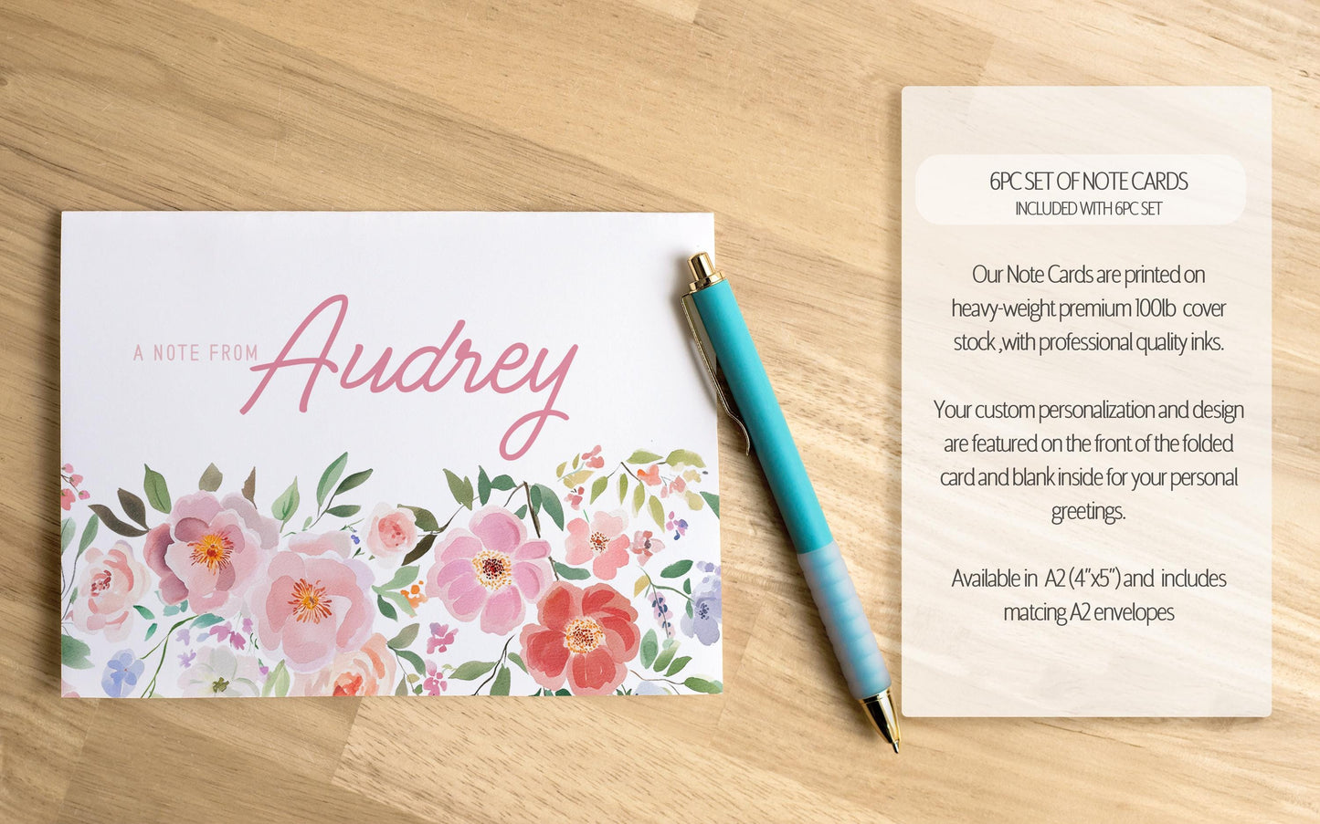 Personalized Stationery Set | Custom Wildflower Writing Paper Envelopes with Feminine Notecards