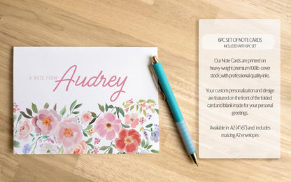 Personalized Stationery Set | Custom Wildflower Writing Paper Envelopes with Feminine Notecards
