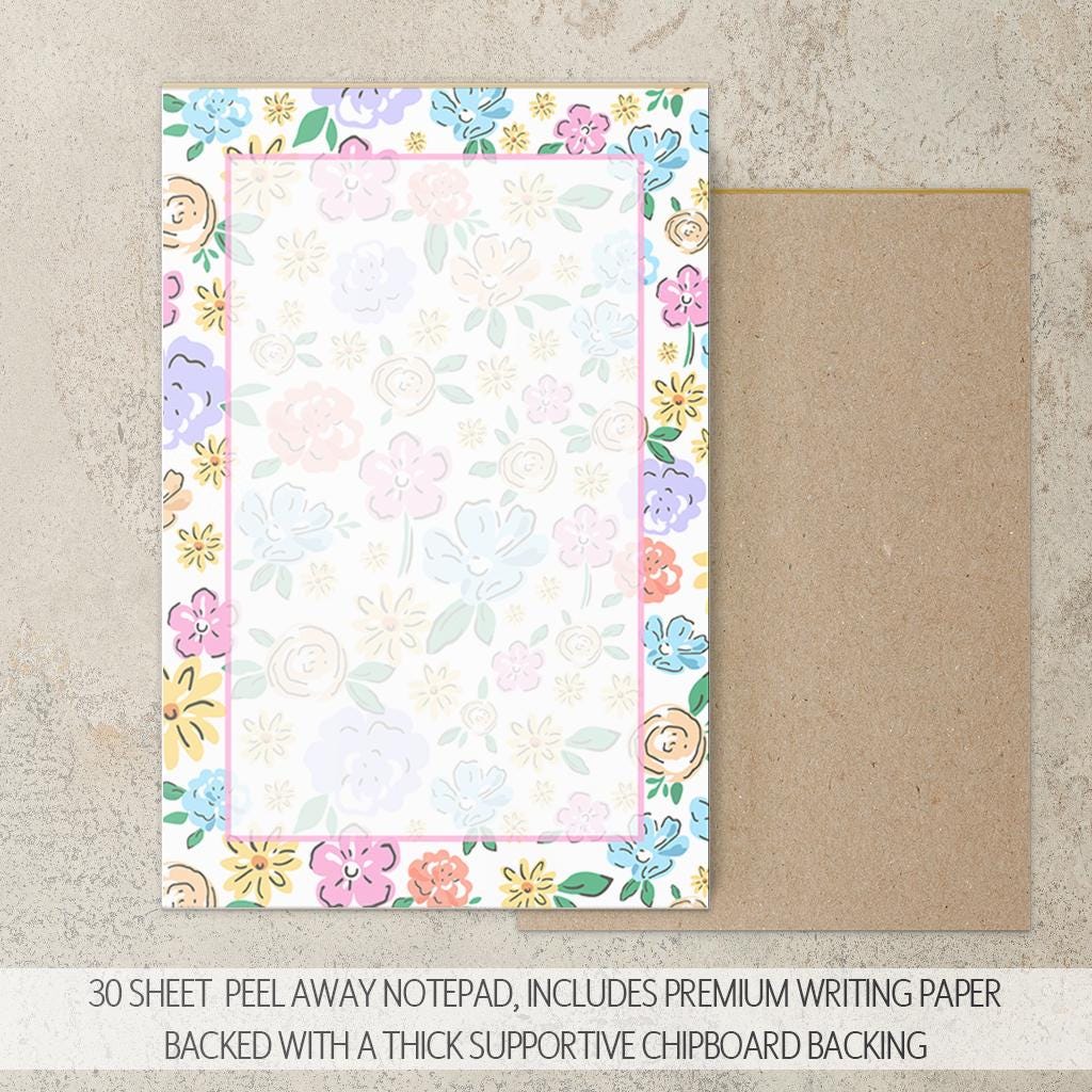 Personalized Stationery Set - Wildflower Print Letter Writing Set with Self-Seal Envelopes & Notecards