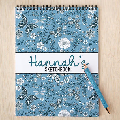 Personalized Kids Sketchbook - Custom Drawing Pad with Butterfly Art Pad & Name