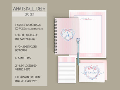 Personalized Stationery Set – Custom Girls Writing Set with Monogram Letter Paper & Envelopes