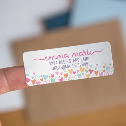 Personalized Address Labels | Back To School Rainbow Heart Custom Return Address Sticker Sheets