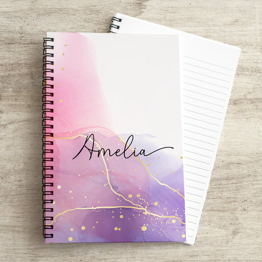 Personalized Pink Notebook - Custom Journal Notebooks with Name | Pretty Marble Notepads