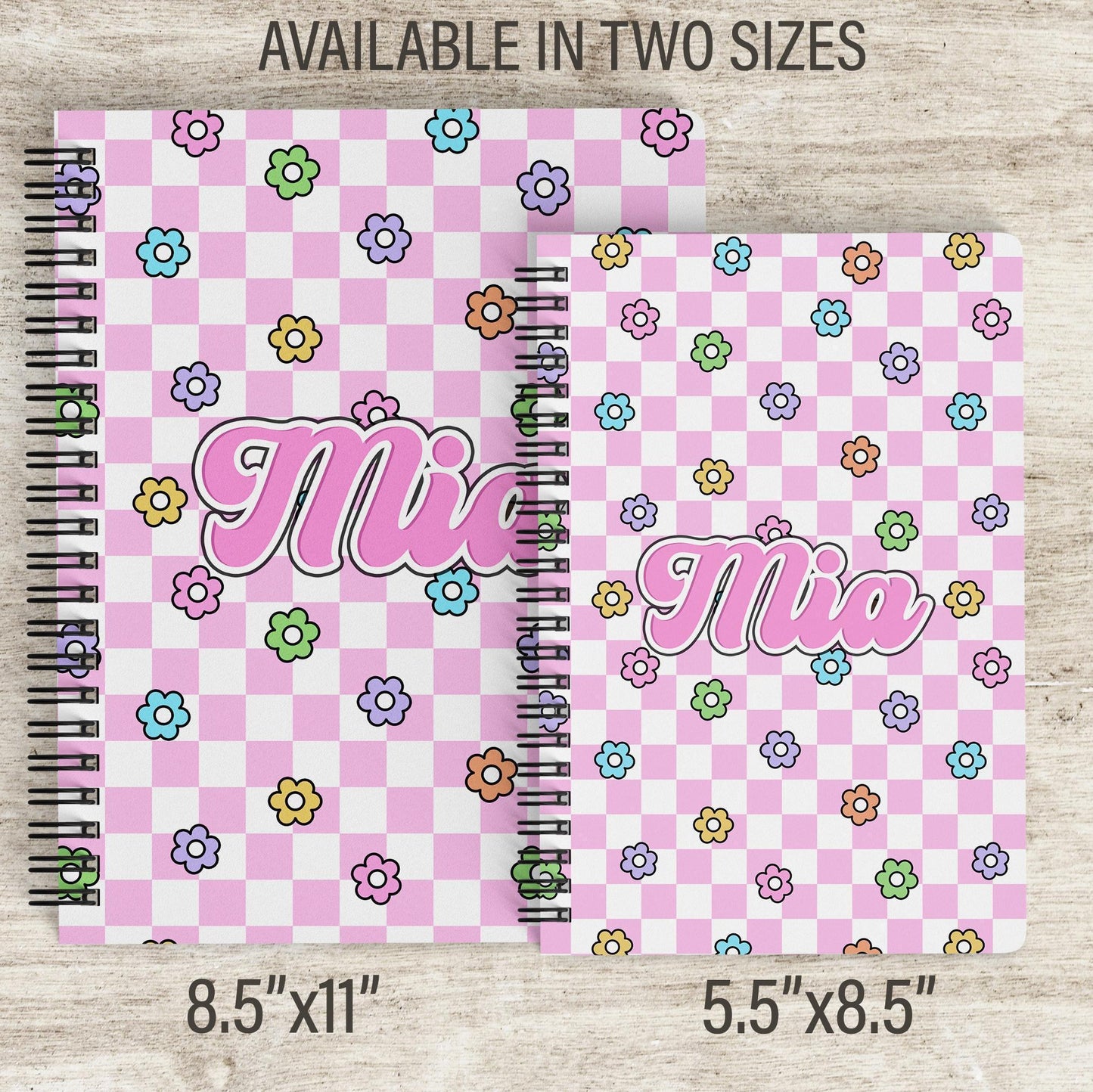 Custom Spiral Notebook - Personalized Journal With Checkered Groovy Design, 100 Pages