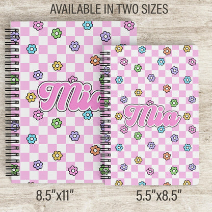 Custom Spiral Notebook - Personalized Journal With Checkered Groovy Design, 100 Pages