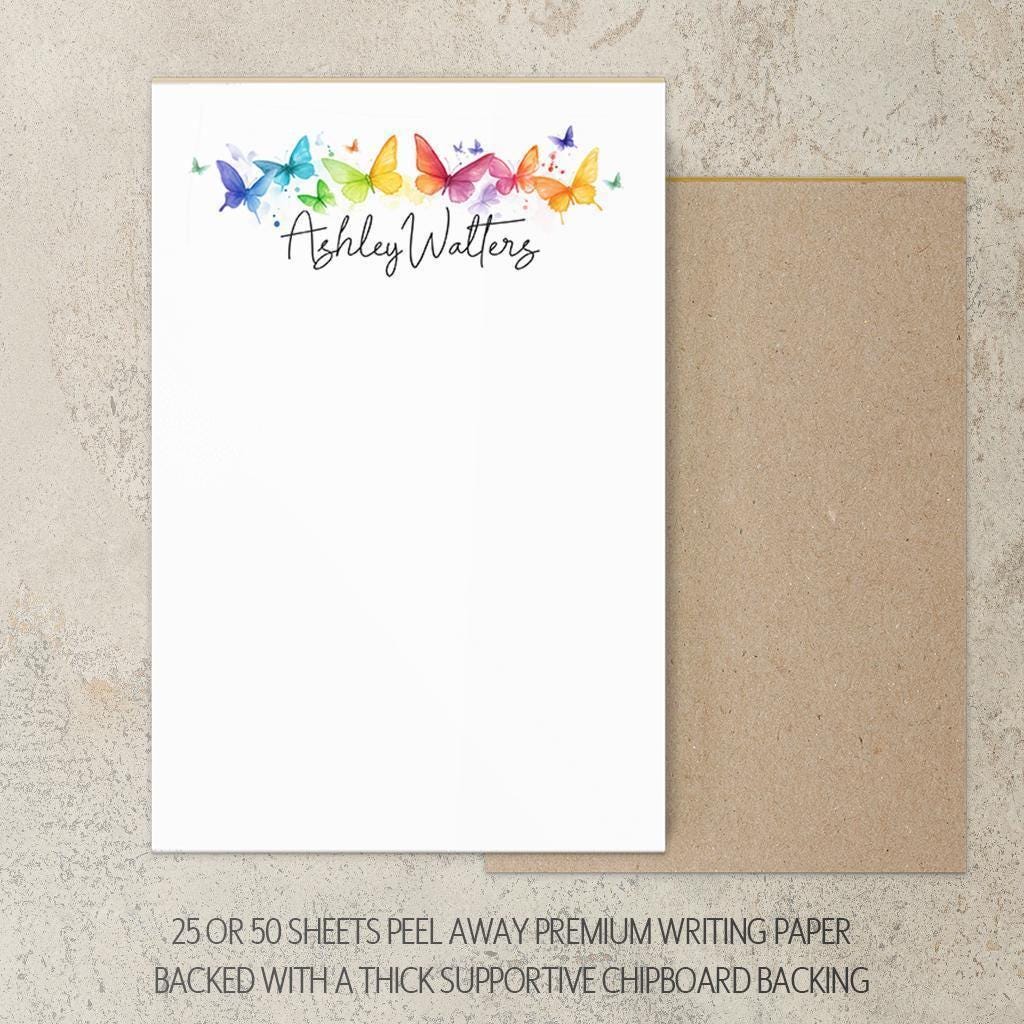 Personalized Notepad - Custom Rainbow Butterfly Notepads | Office Memo Pad Gift