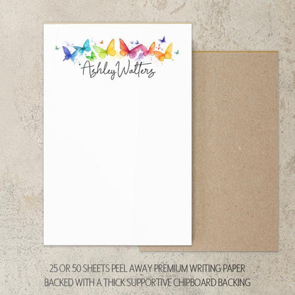 Personalized Notepad - Custom Rainbow Butterfly Notepads | Office Memo Pad Gift