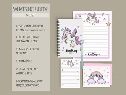 Personalized Stationery Set – Unicorn Notebook Set with Kids Letter Writing Paper & Stickers