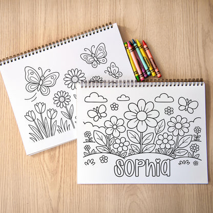 Personalized Flower Coloring Book - Custom Kids Spiral Bound Art Gift