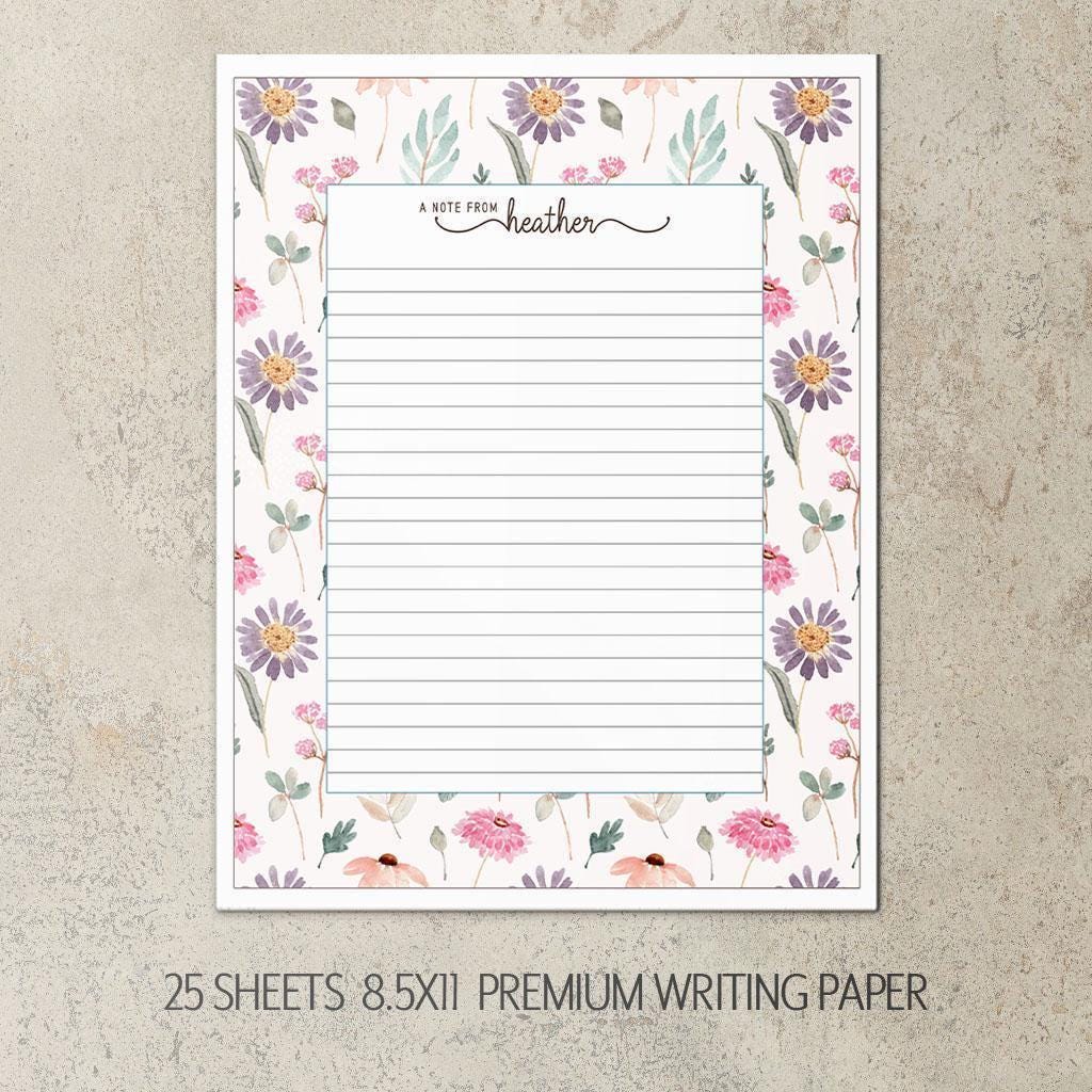 Personalized Stationery Set – Custom Notepad Set with Floral Writing Paper & Envelopes