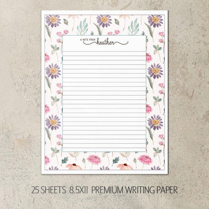 Personalized Stationery Set – Custom Notepad Set with Floral Writing Paper & Envelopes
