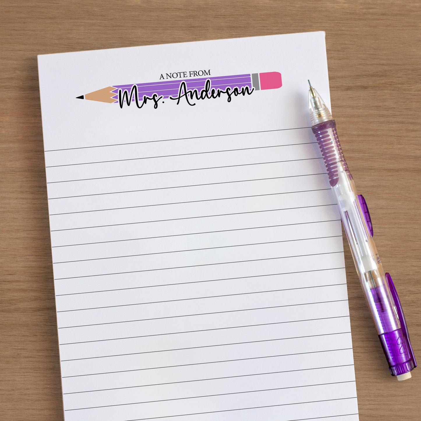 Personalized Teacher Notepad - Colorful Teacher Stationery, Custom Name Classroom Notepads Gift