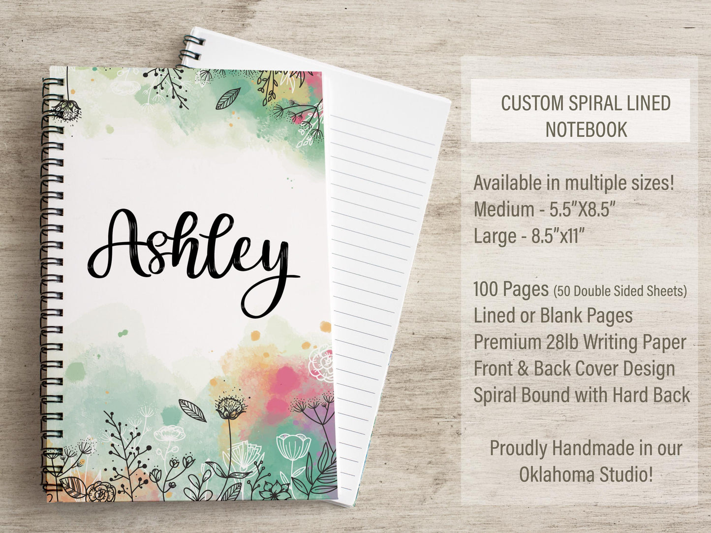 Personalized Girls Notebook - Custom Kids Journal With Wildflower Name & Spiral Bound