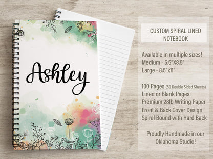 Personalized Girls Notebook - Custom Kids Journal With Wildflower Name & Spiral Bound