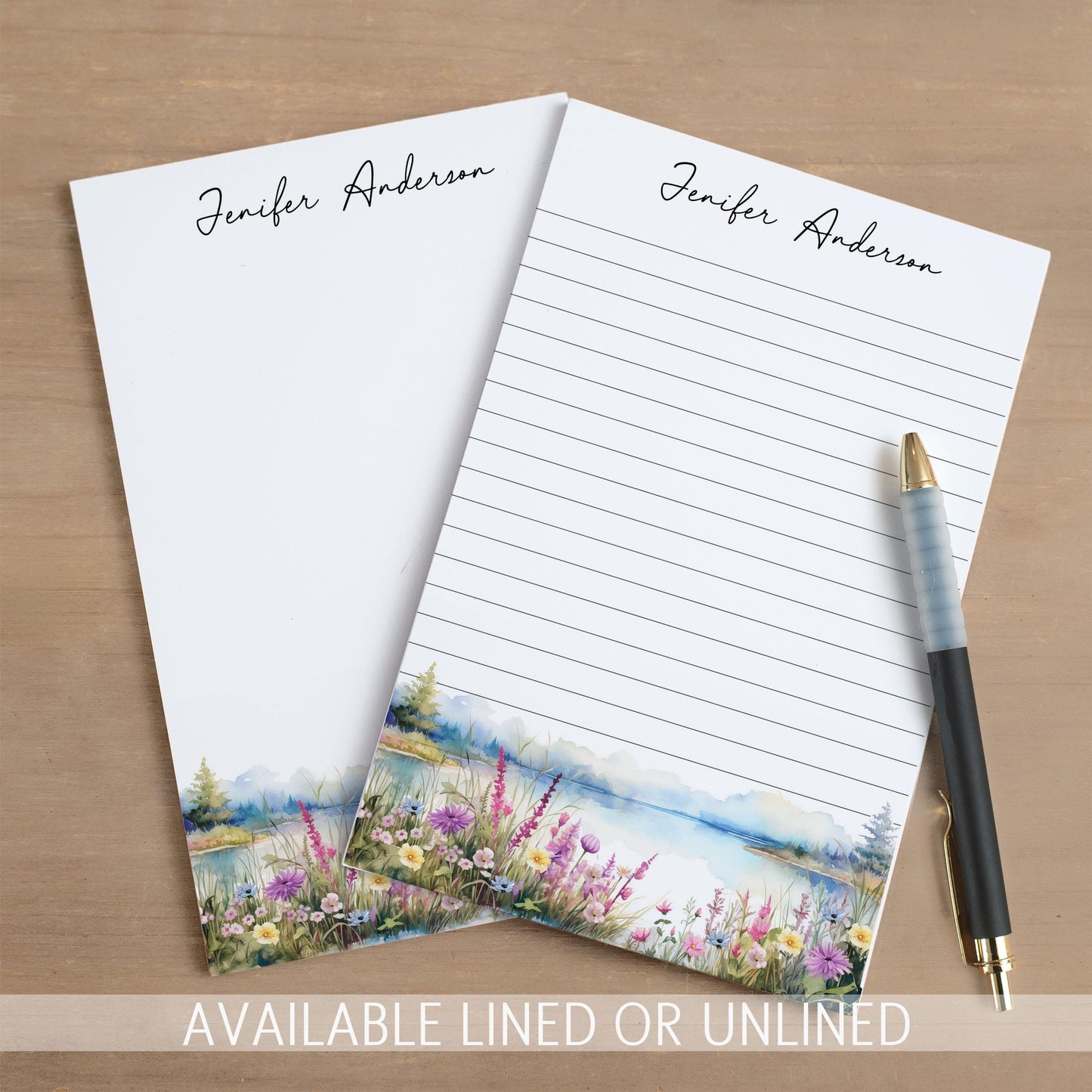 Personalized Notepad – Custom Forest Wildflower Note Pad with Name | Nature Lovers Gift