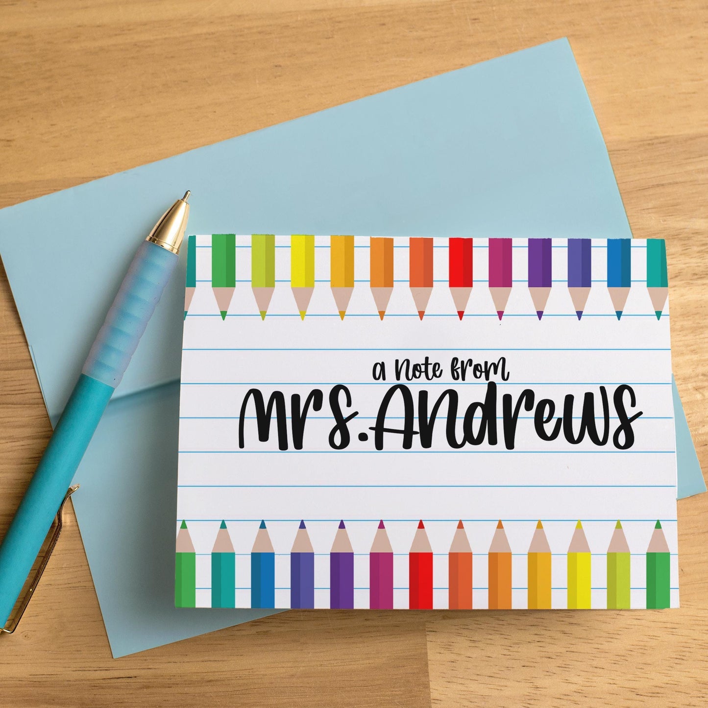 Personalized Teacher Notecards - Custom Note Cards & Matching Envelopes Included