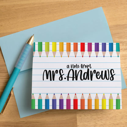 Personalized Teacher Notecards - Custom Note Cards & Matching Envelopes Included