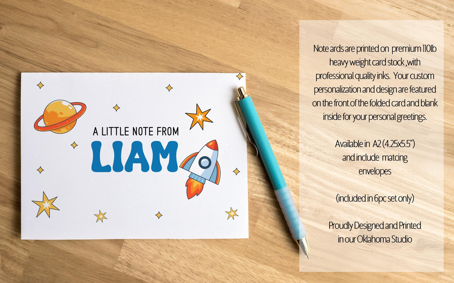 Boys Stationery Set - Personalized Notepad & Rocket Ship Notebook with Envelopes