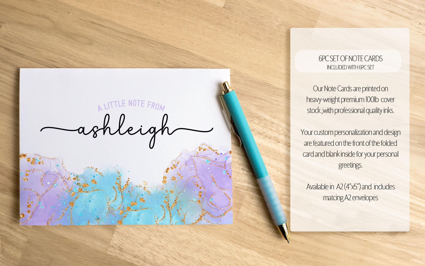 Personalized Stationery Set - Girls Watercolor Letter Writing Sets with Pen & Envelopes