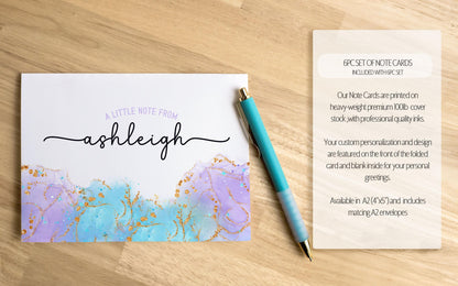 Personalized Stationery Set - Girls Watercolor Letter Writing Sets with Pen & Envelopes