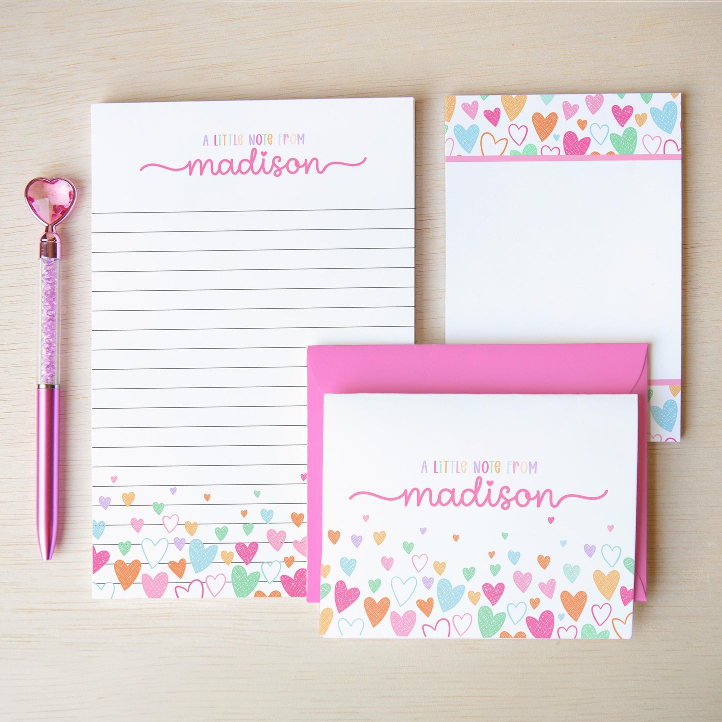 Personalized Stationery Set – Girls Letter Writing Sets with Glitter Pen & Notepad