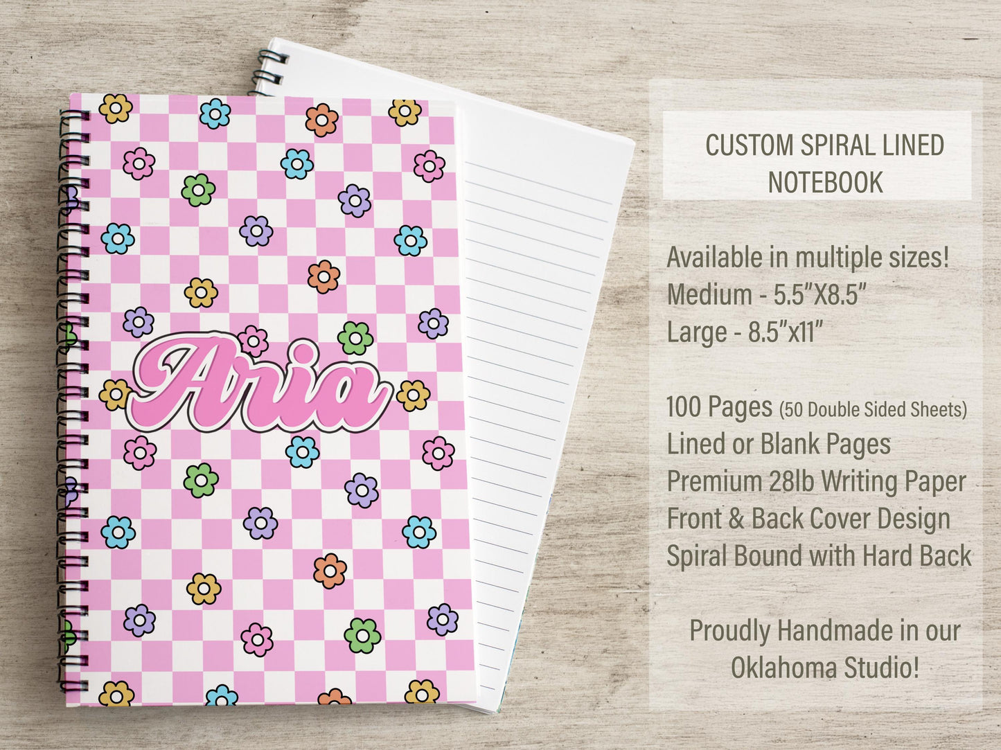 Custom Spiral Notebook - Personalized Journal With Checkered Groovy Design, 100 Pages