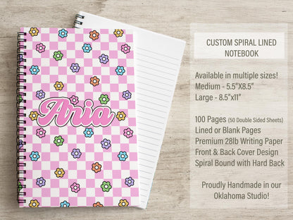 Custom Spiral Notebook - Personalized Journal With Checkered Groovy Design, 100 Pages
