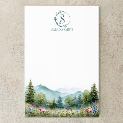 Personalized Monogram Notepad – Custom Forest Wildflower Stationery with Initial