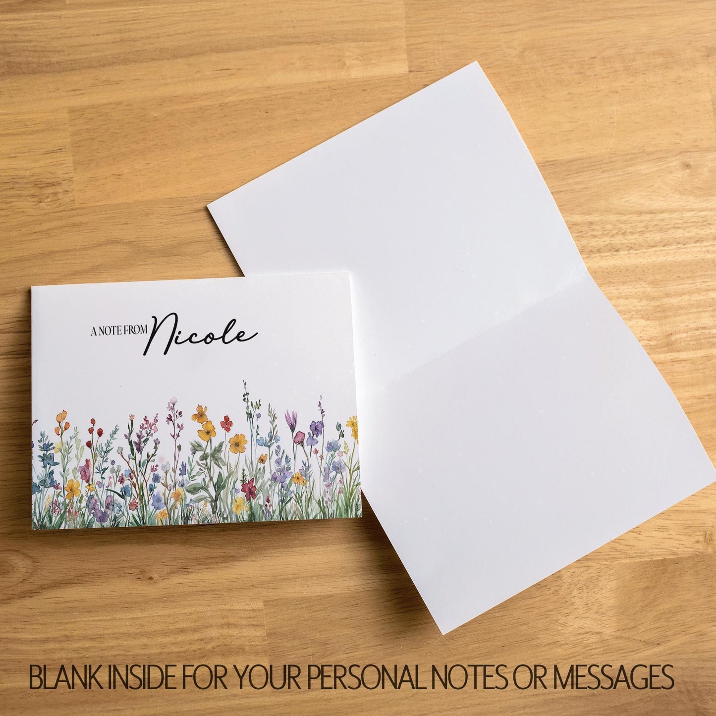 Personalized Note Cards - Wildflower Note Cards Set with Custom Name & Matching Envelope Colors